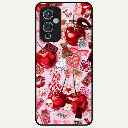  Sweet Cherry Chaos Glass Case For OnePlus 9 back cover – full design glossy printed glass finish