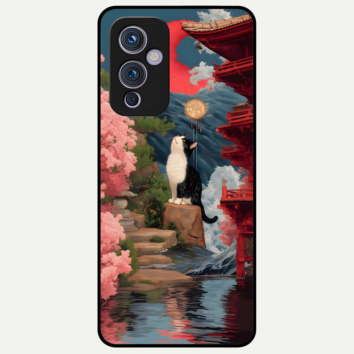 Temple Cat Scenery Glass Case For OnePlus 9 back cover – full design glossy printed glass finish