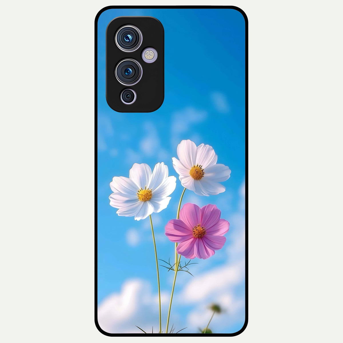  Tripple Flowers With Sky Glass Case For OnePlus 9 back cover – full design glossy printed glass finish