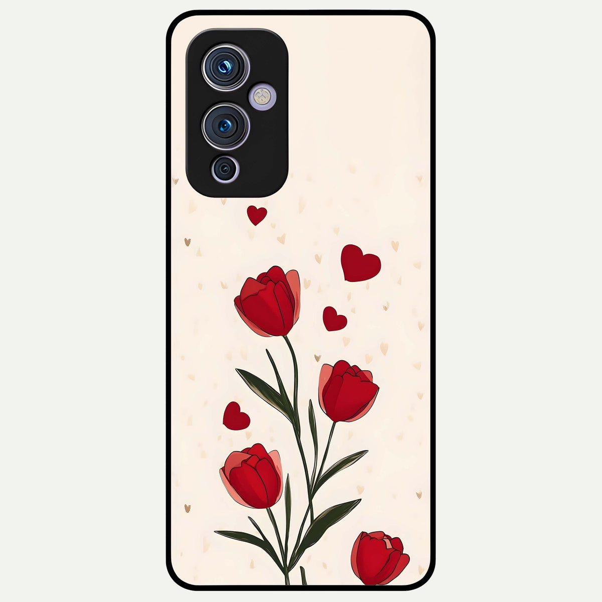  Tulip With Heart Glass Case For OnePlus 9 back cover – full design glossy printed glass finish