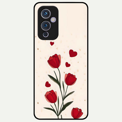  Tulip With Heart Glass Case For OnePlus 9 back cover – full design glossy printed glass finish