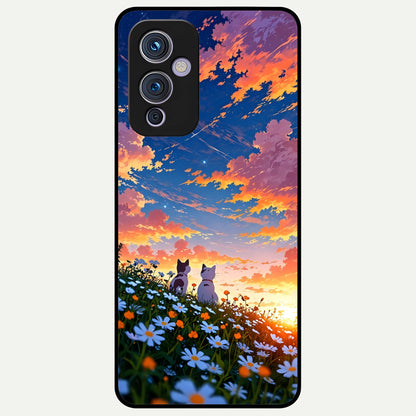  Two Cats Friends Glass Case For OnePlus 9 back cover – full design glossy printed glass finish