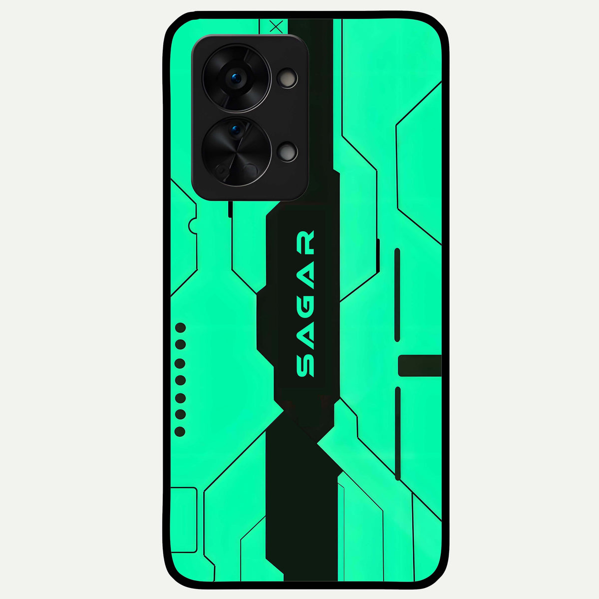  Aqua Tech CYBERPUNK Custom Name Glass Case For OnePlus Nord 2T back cover – full design glossy printed glass finish