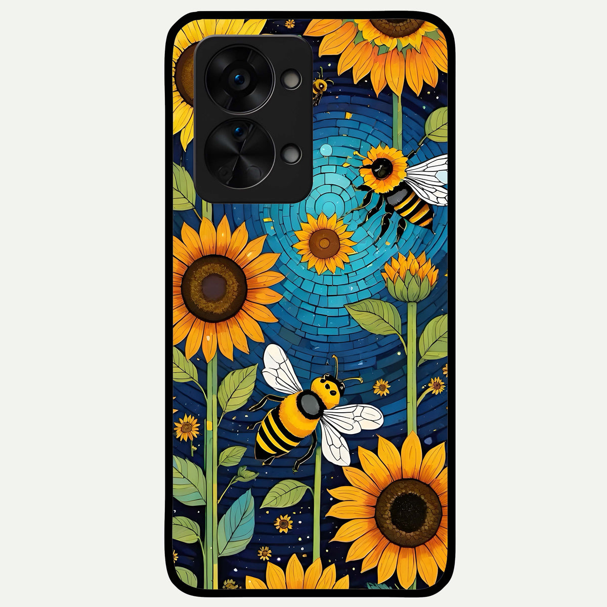  Bees And Sunflowers Glass Case For OnePlus Nord 2T back cover – full design glossy printed glass finish