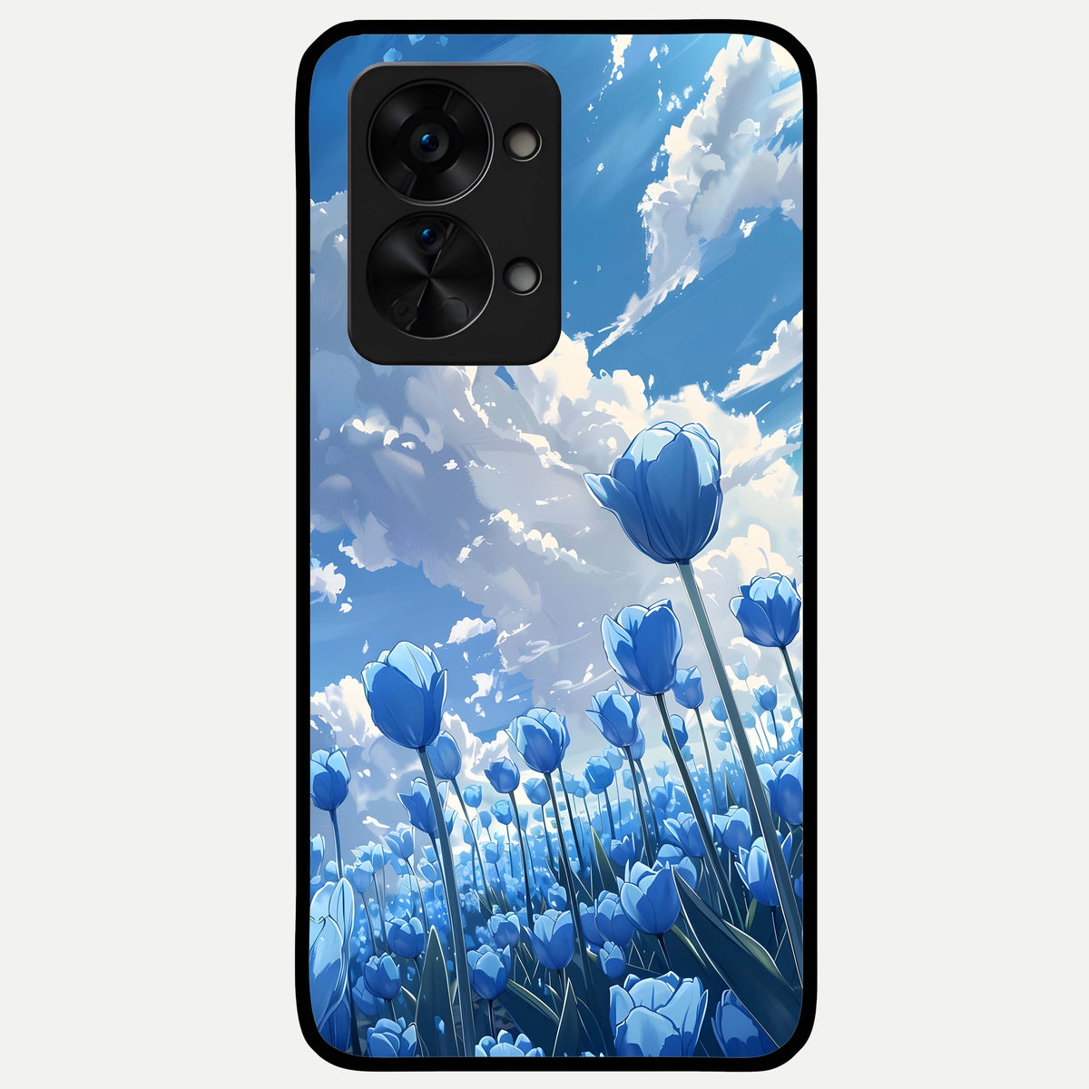  Blue Tulip Clouds Glass Case For OnePlus Nord 2T back cover – full design glossy printed glass finish