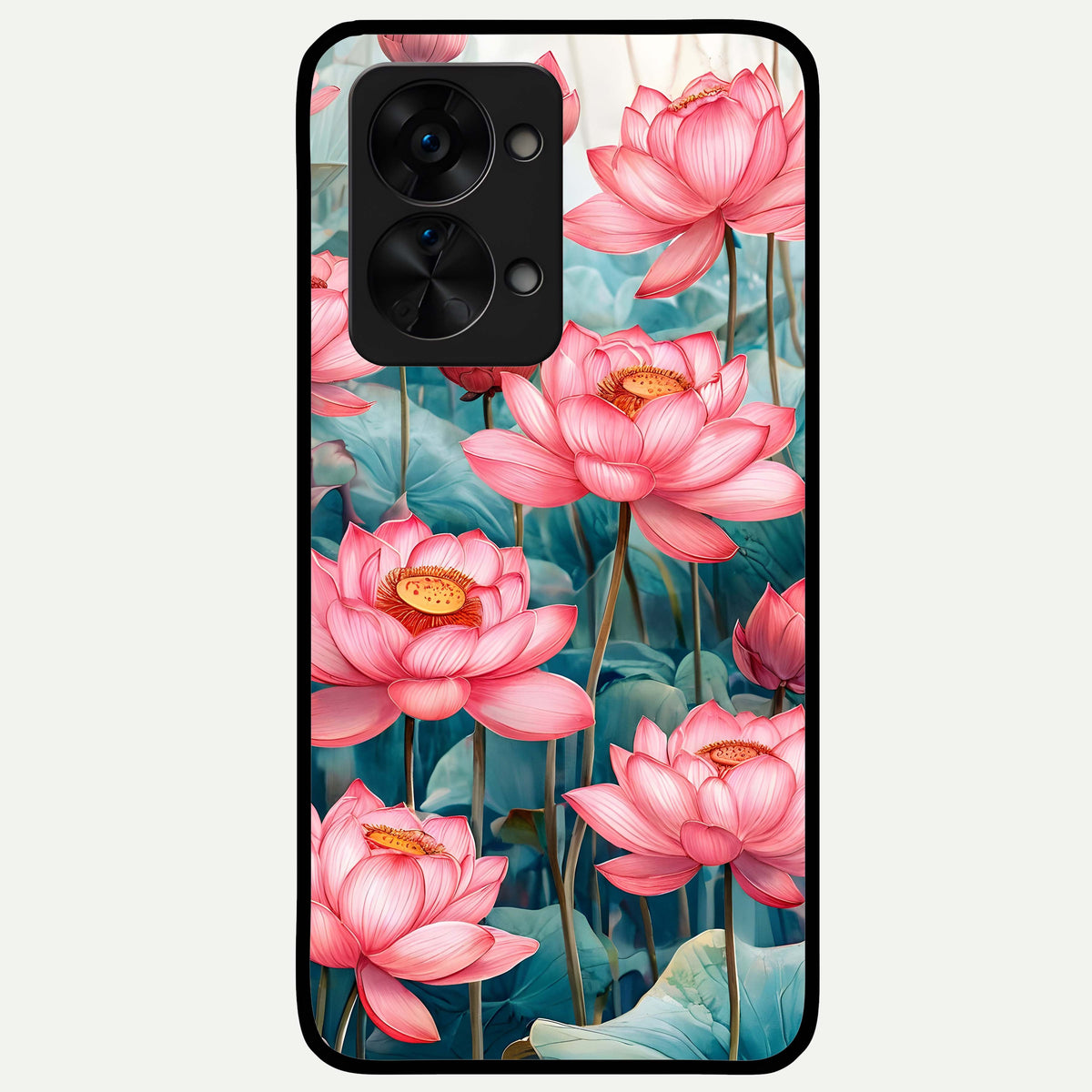  Celestial Pink Lotus Glass Case For OnePlus Nord 2T back cover – full design glossy printed glass finish