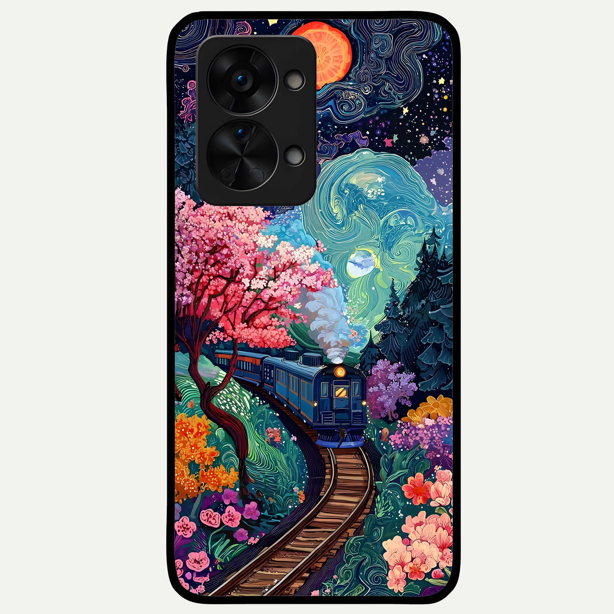  Celestial Train Journey Glass Case For OnePlus Nord 2T back cover – full design glossy printed glass finish