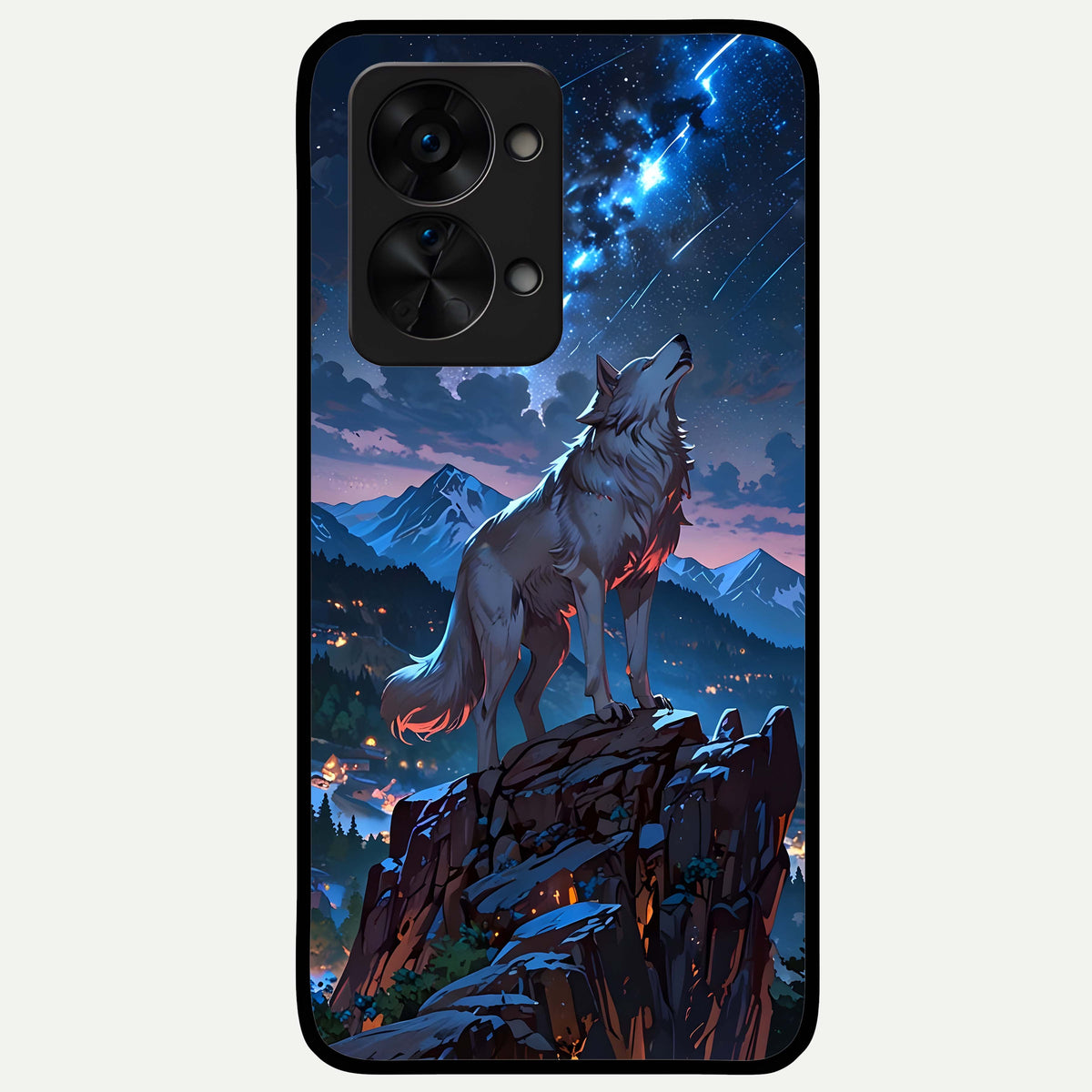  Celestial Wolf Howl Glass Case For OnePlus Nord 2T back cover – full design glossy printed glass finish
