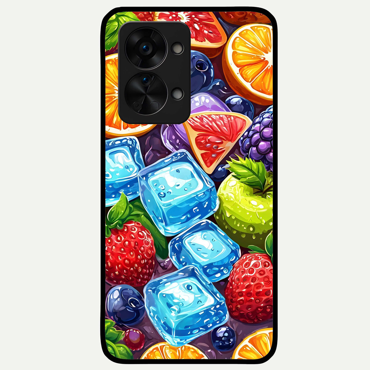  Colorful Fruits with Ice Glass Case For OnePlus Nord 2T back cover – full design glossy printed glass finish