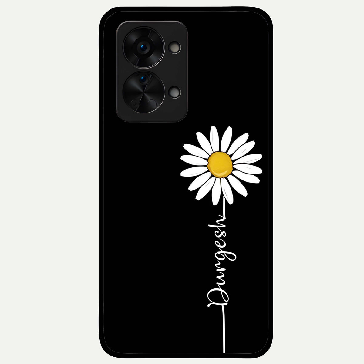  Custom Name White Flower Glass Case For OnePlus Nord 2T back cover – full design glossy printed glass finish
