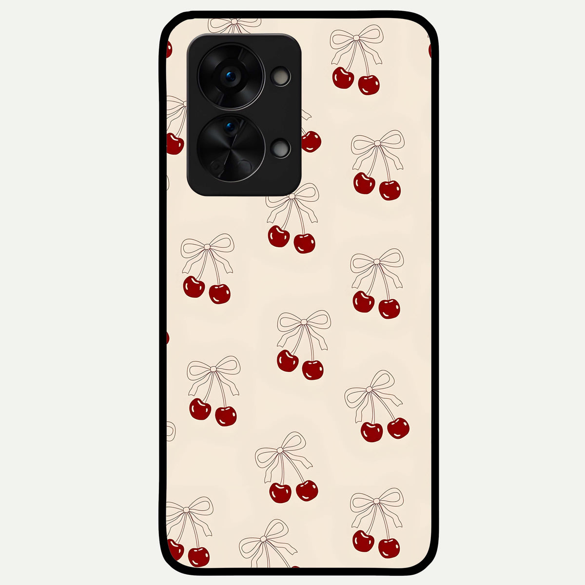  Cute Cherry Pattern Glass Case For OnePlus Nord 2T back cover – full design glossy printed glass finish
