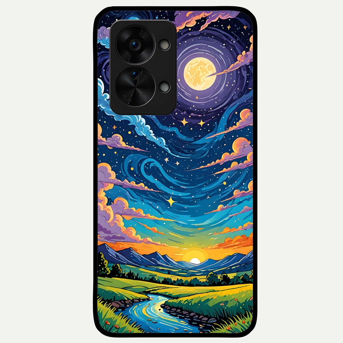  Dreamy Night Landscape Glass Case For OnePlus Nord 2T back cover – full design glossy printed glass finish