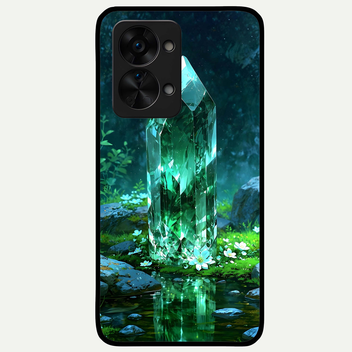  Emerald Light Crystal Glass Case For OnePlus Nord 2T back cover – full design glossy printed glass finish