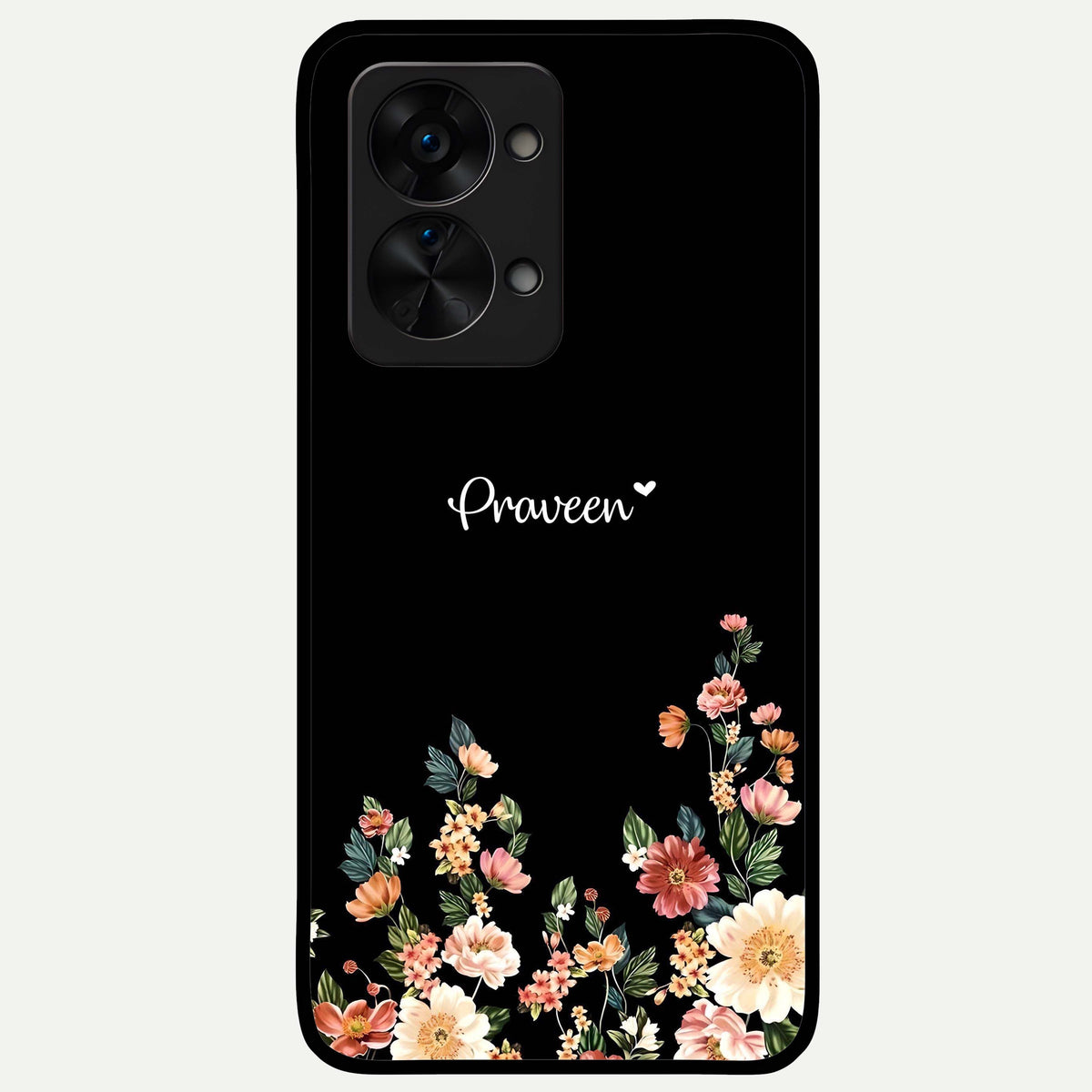 Floral Design Personalized Custom Name Glass Case For OnePlus Nord 2T back cover – full design glossy printed glass finish