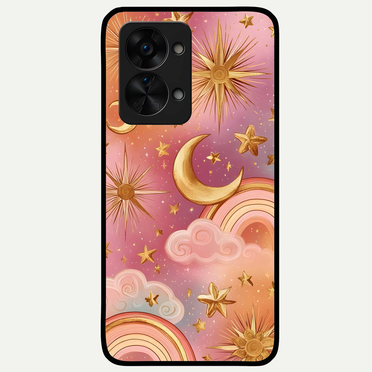 Golden Celestial Dreams Glass Case For OnePlus Nord 2T back cover – full design glossy printed glass finish
