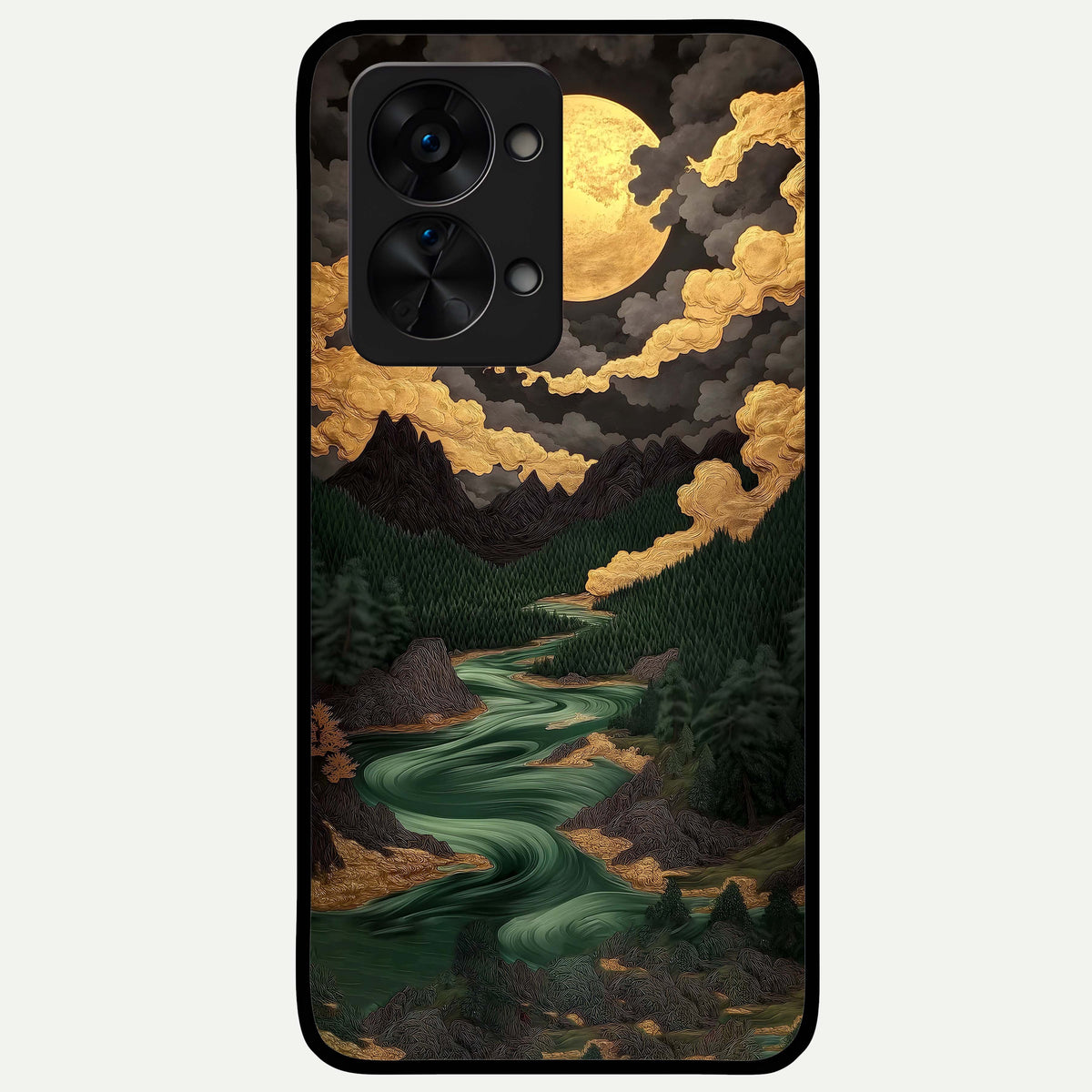  Golden River Moon Glass Case For OnePlus Nord 2T back cover – full design glossy printed glass finish