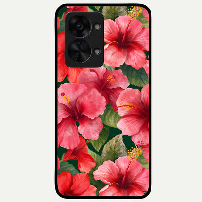 Hibiscus Pattern Glass Case For OnePlus Nord 2T back cover – full design glossy printed glass finish