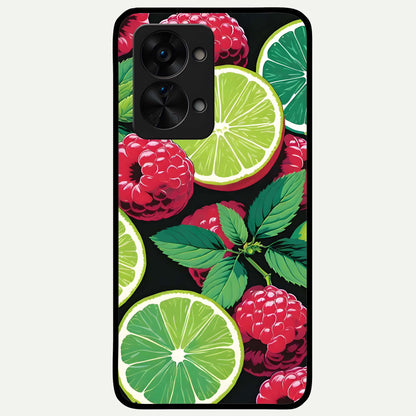  Lime and Raspberry Pattern Glass Case For OnePlus Nord 2T back cover – full design glossy printed glass finish