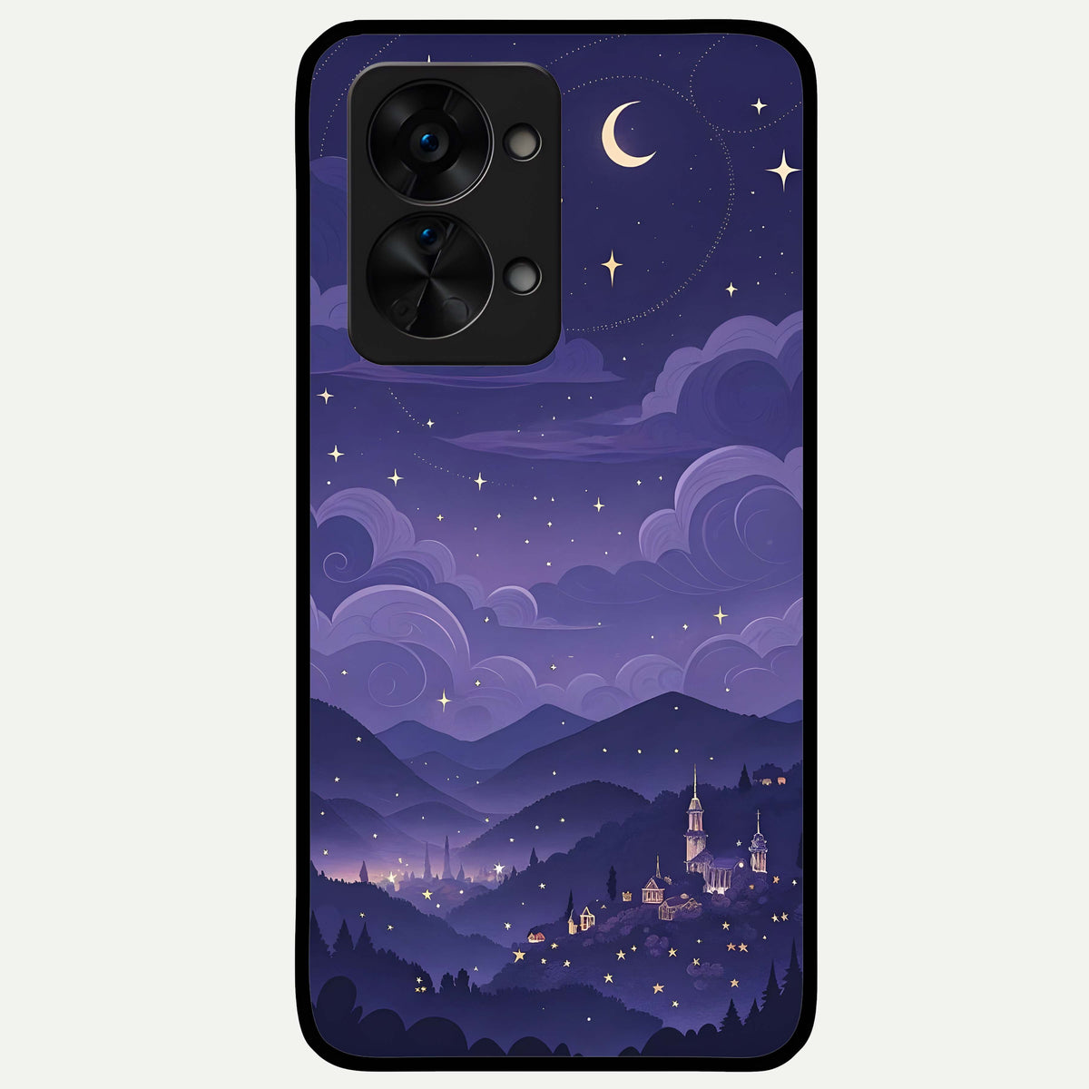  Minimal Night View Glass Case For OnePlus Nord 2T back cover – full design glossy printed glass finish