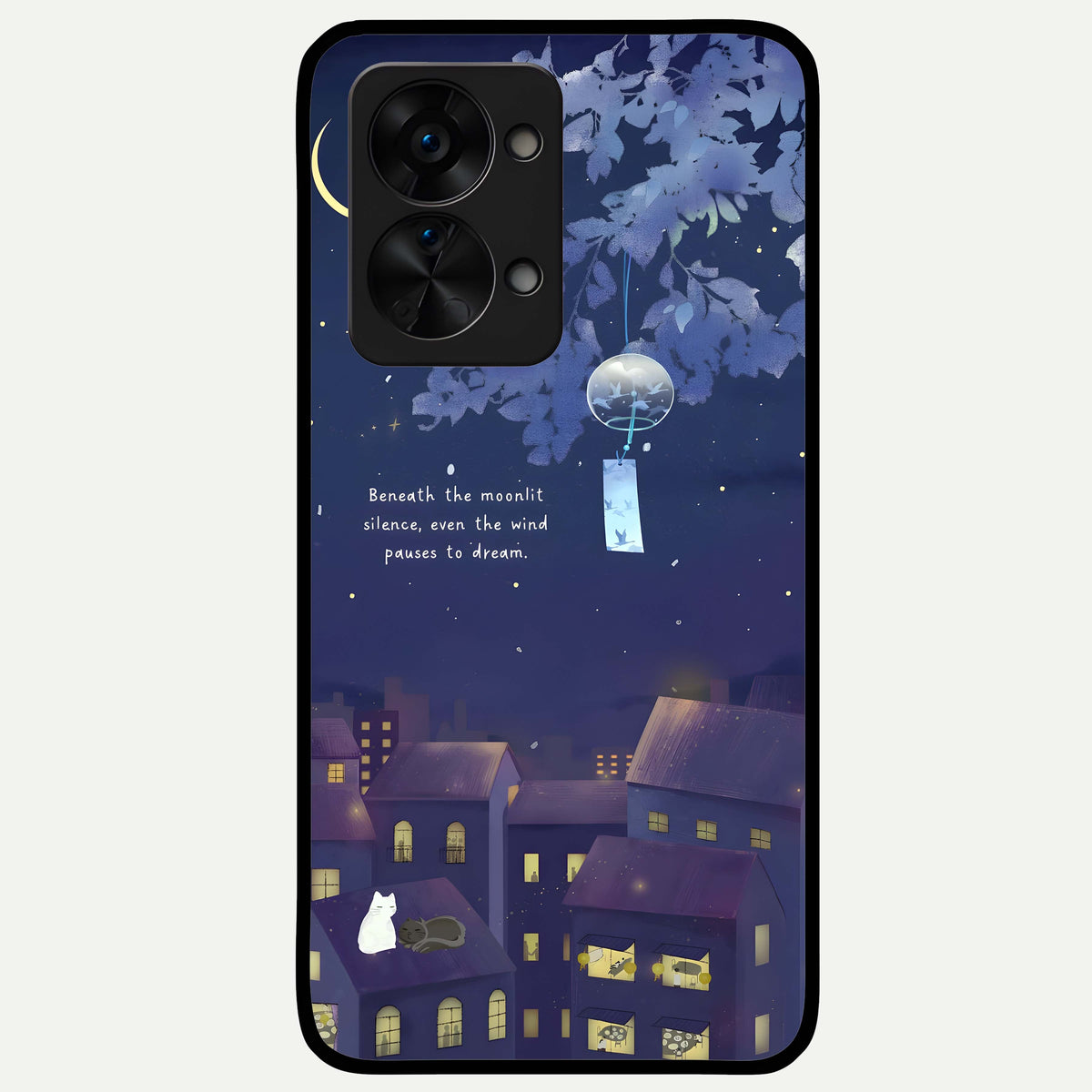  Moonlit Cat Silence Glass Case For OnePlus Nord 2T back cover – full design glossy printed glass finish