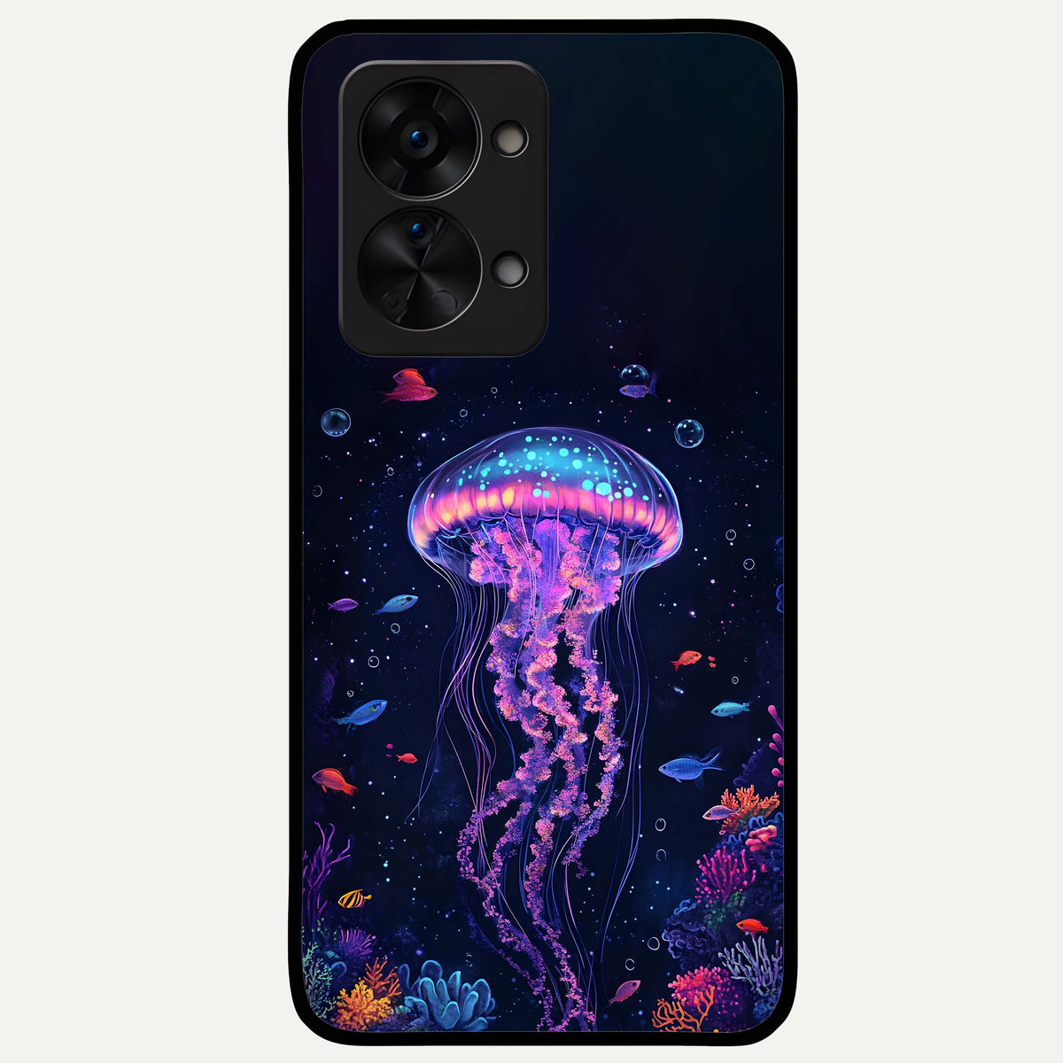  Neon Jellyfish Glass Case For OnePlus Nord 2T back cover – full design glossy printed glass finish