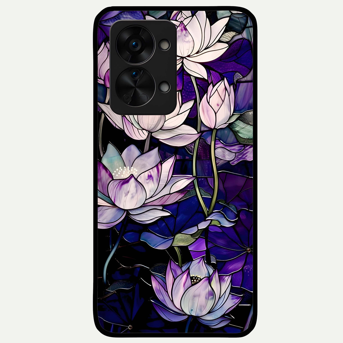  Purple Lotus Pattern Glass Case For OnePlus Nord 2T back cover – full design glossy printed glass finish