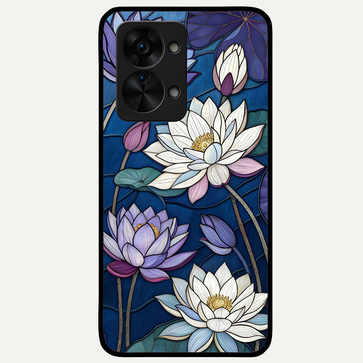  Purple Lotus Stained Glass Case For OnePlus Nord 2T back cover – full design glossy printed glass finish