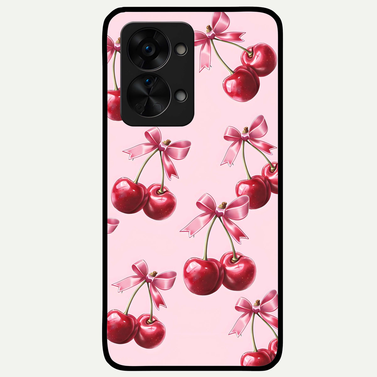  Red Cherries Pattern Glass Case For OnePlus Nord 2T back cover – full design glossy printed glass finish