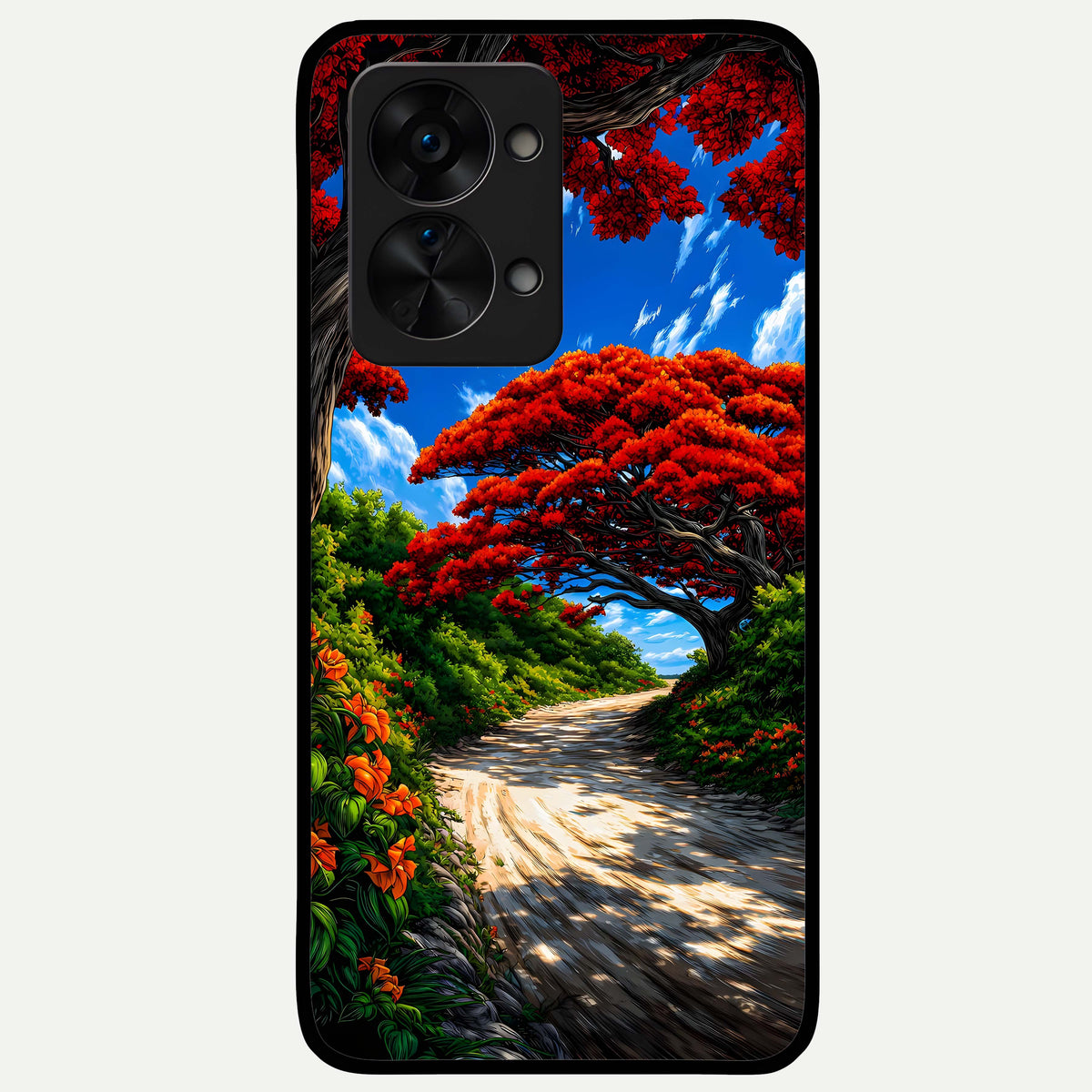  Red Trees Pathway Glass Case For OnePlus Nord 2T back cover – full design glossy printed glass finish