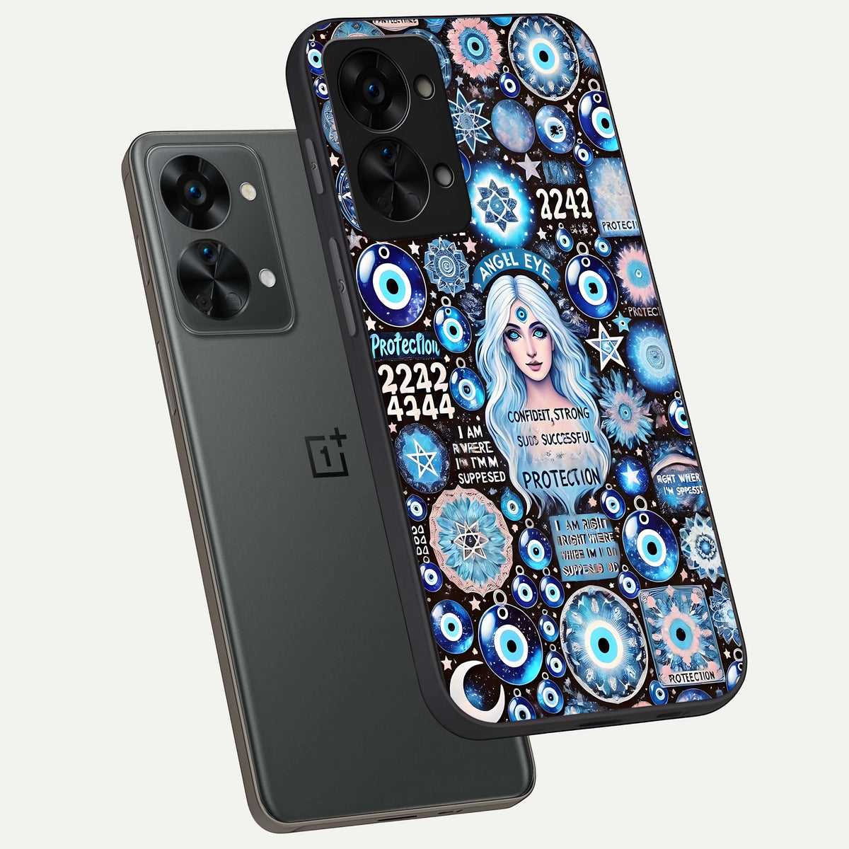  Angel Aura Shield phone case For OnePlus Nord 2T showing premium glass back cover with detailed artwork