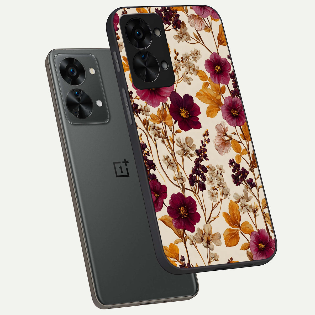  Autumn Wine Bloom phone case For OnePlus Nord 2T showing premium glass back cover with detailed artwork