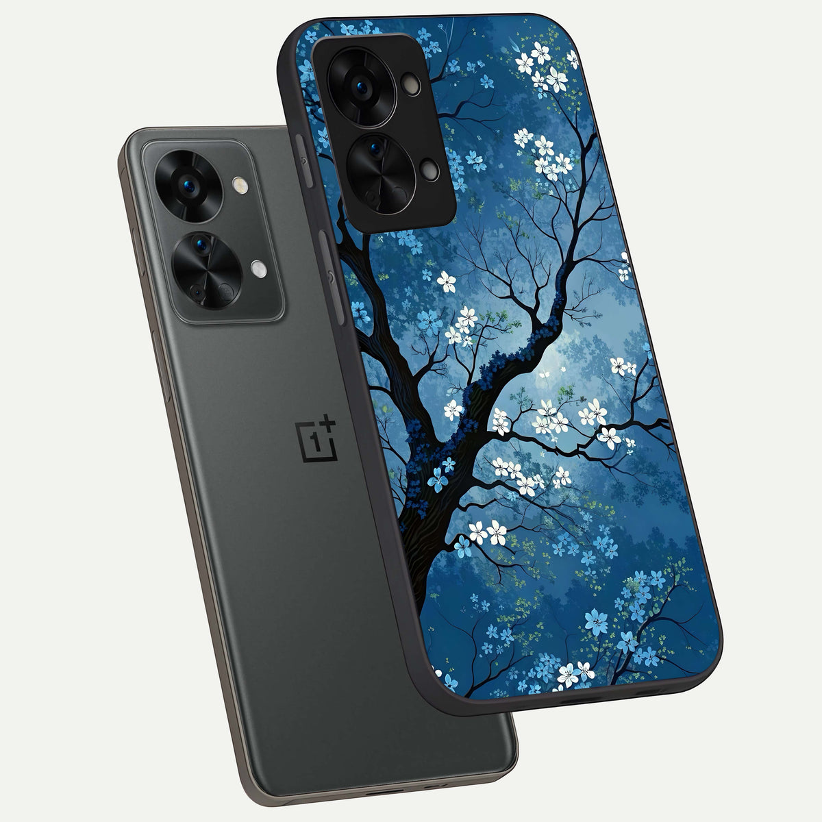  Blue Tree Serenity phone case For OnePlus Nord 2T showing premium glass back cover with detailed artwork