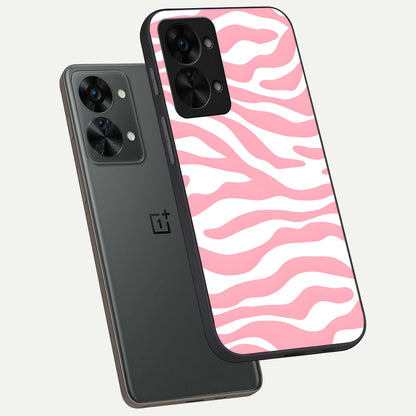 Blush Zebra Flow phone case For OnePlus Nord 2T showing premium glass back cover with detailed artwork