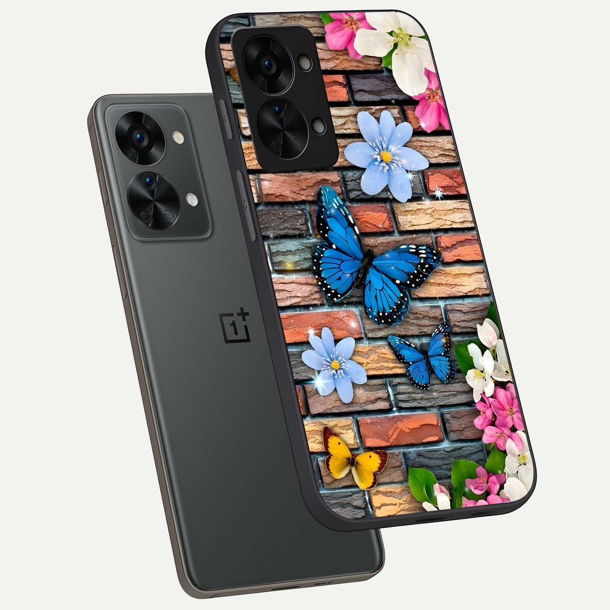  Brick Bloom Flight phone case For OnePlus Nord 2T showing premium glass back cover with detailed artwork