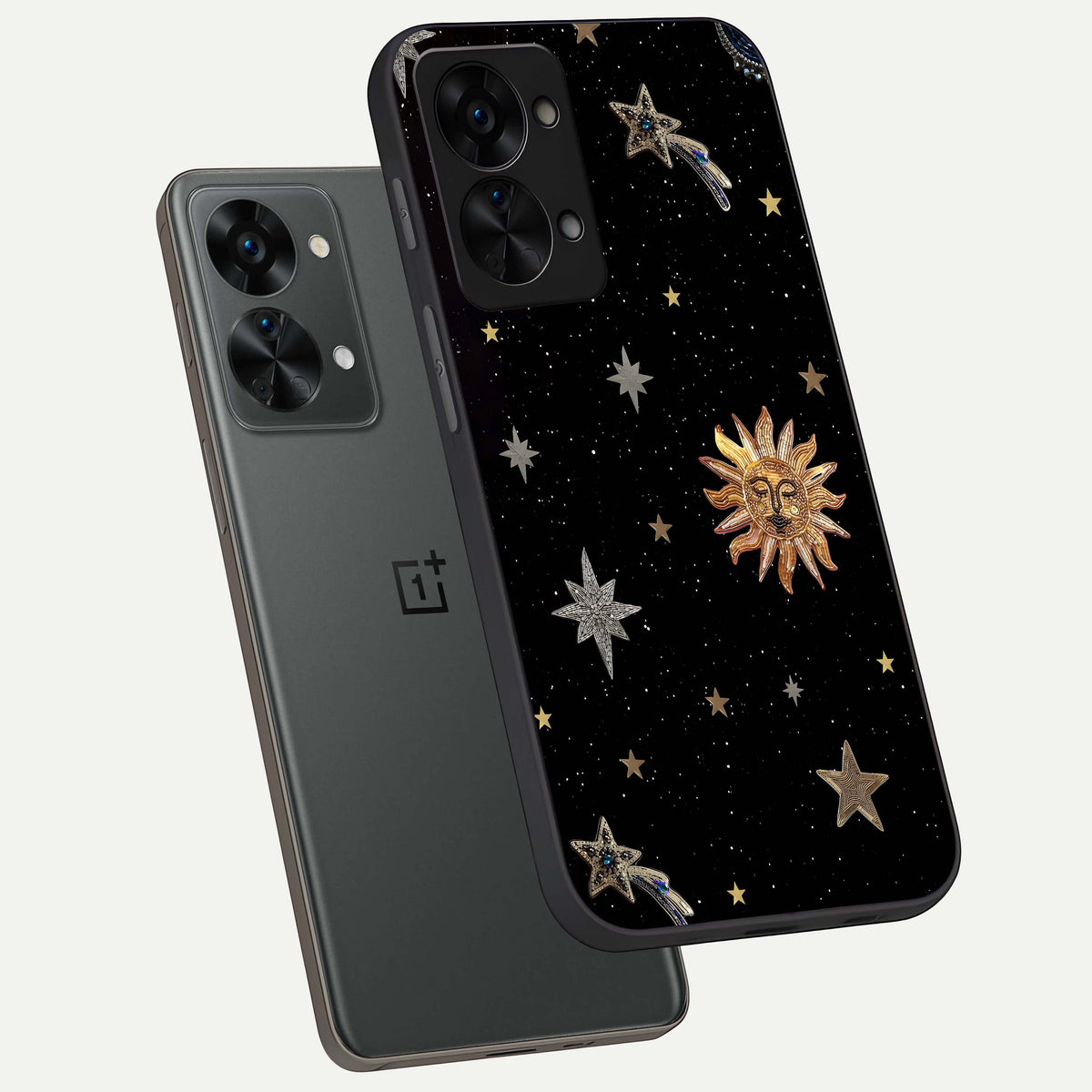  Celestial Moon With Stars phone case For OnePlus Nord 2T showing premium glass back cover with detailed artwork