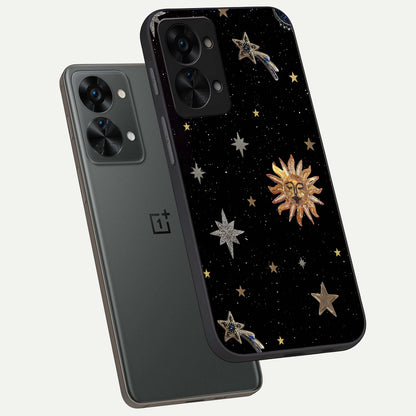  Celestial Moon With Stars phone case For OnePlus Nord 2T showing premium glass back cover with detailed artwork