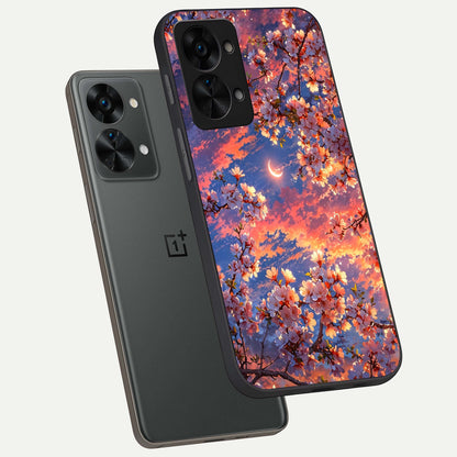  Celestial Sakura Sunset phone case For OnePlus Nord 2T showing premium glass back cover with detailed artwork