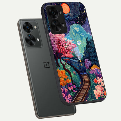 Celestial Train Journey phone case For OnePlus Nord 2T showing premium glass back cover with detailed artwork