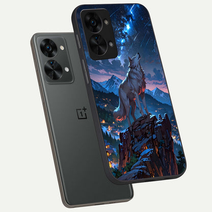  Celestial Wolf Howl phone case For OnePlus Nord 2T showing premium glass back cover with detailed artwork