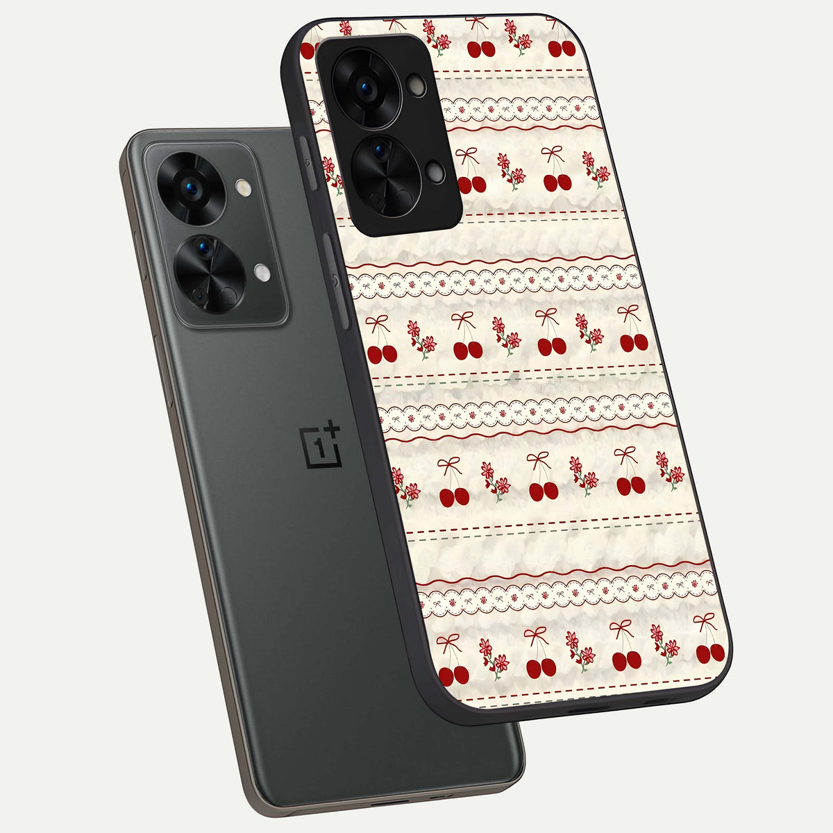  Cherry Bloom Charm phone case For OnePlus Nord 2T showing premium glass back cover with detailed artwork