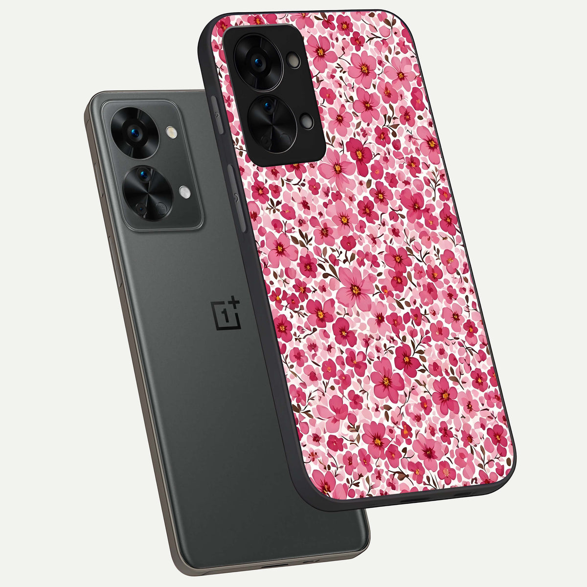  Cherry Blossom Charm phone case For OnePlus Nord 2T showing premium glass back cover with detailed artwork