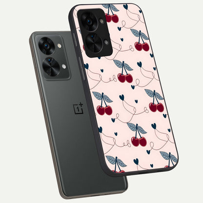  Cherry Heart Line phone case For OnePlus Nord 2T showing premium glass back cover with detailed artwork