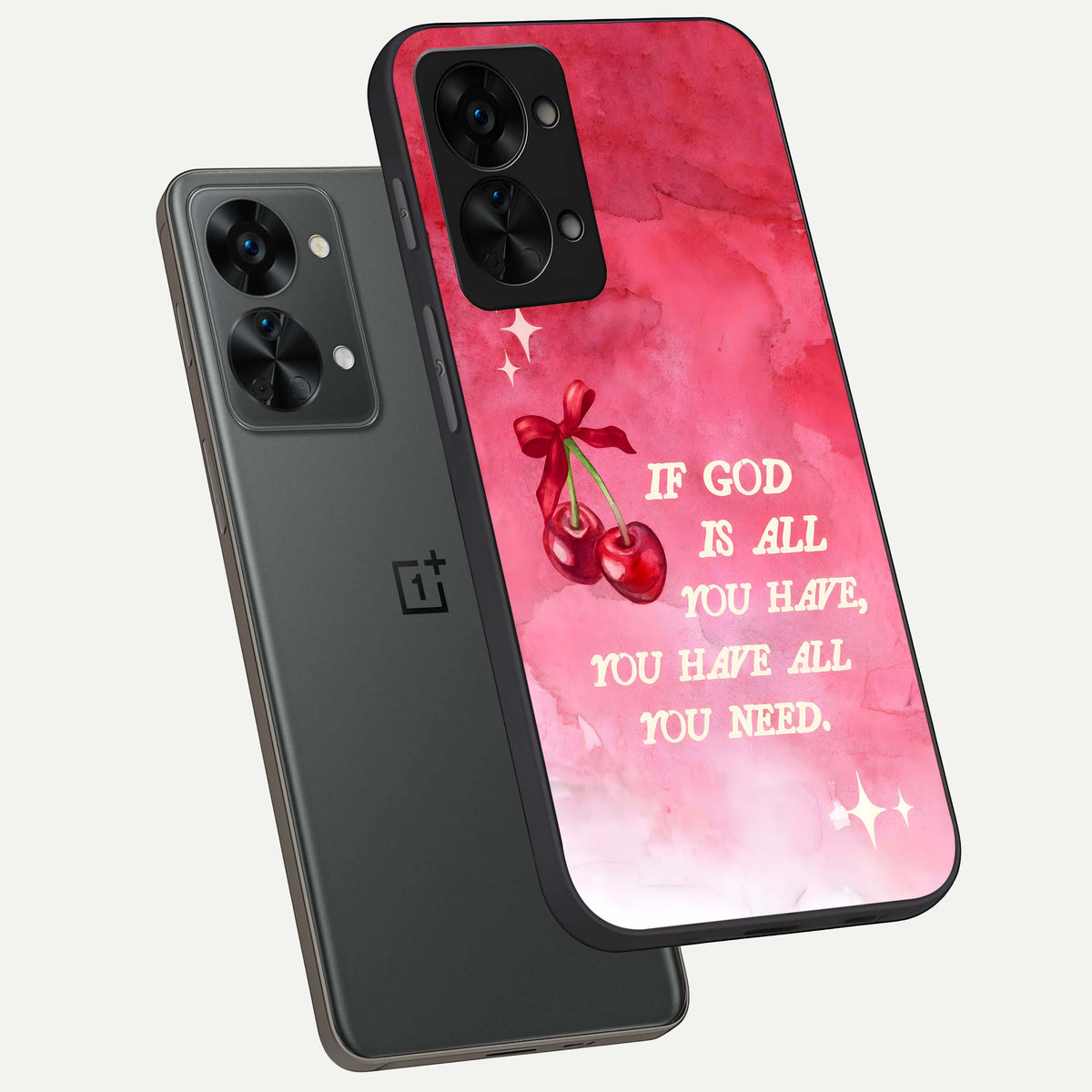  Cherry Quote phone case For OnePlus Nord 2T showing premium glass back cover with detailed artwork