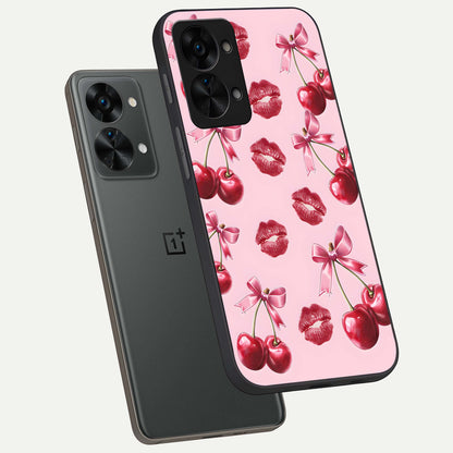  Cherry With Lips phone case For OnePlus Nord 2T showing premium glass back cover with detailed artwork