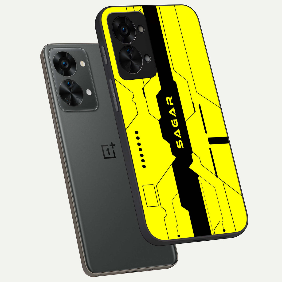  Circuit CYBERPUNK Custom Name phone case For OnePlus Nord 2T showing premium glass back cover with detailed artwork