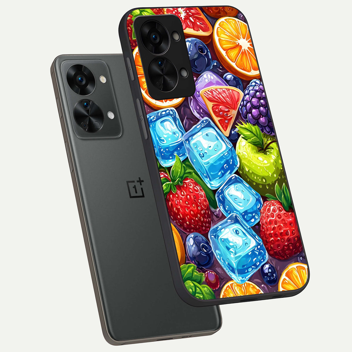  Colorful Fruits with Ice phone case For OnePlus Nord 2T showing premium glass back cover with detailed artwork