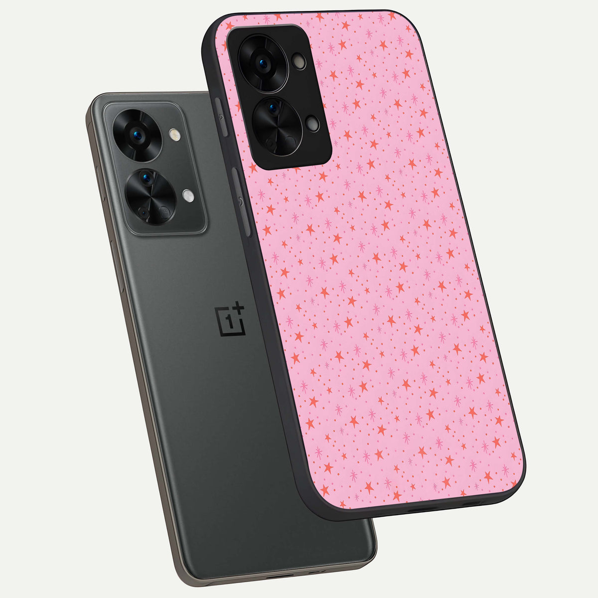  Cosmic Pink Sparkle phone case For OnePlus Nord 2T showing premium glass back cover with detailed artwork