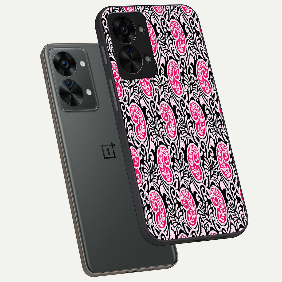  Crimson Paisley Charm phone case For OnePlus Nord 2T showing premium glass back cover with detailed artwork