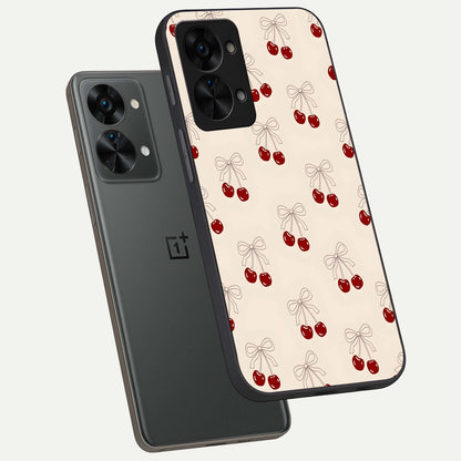  Cute Cherry Pattern phone case For OnePlus Nord 2T showing premium glass back cover with detailed artwork