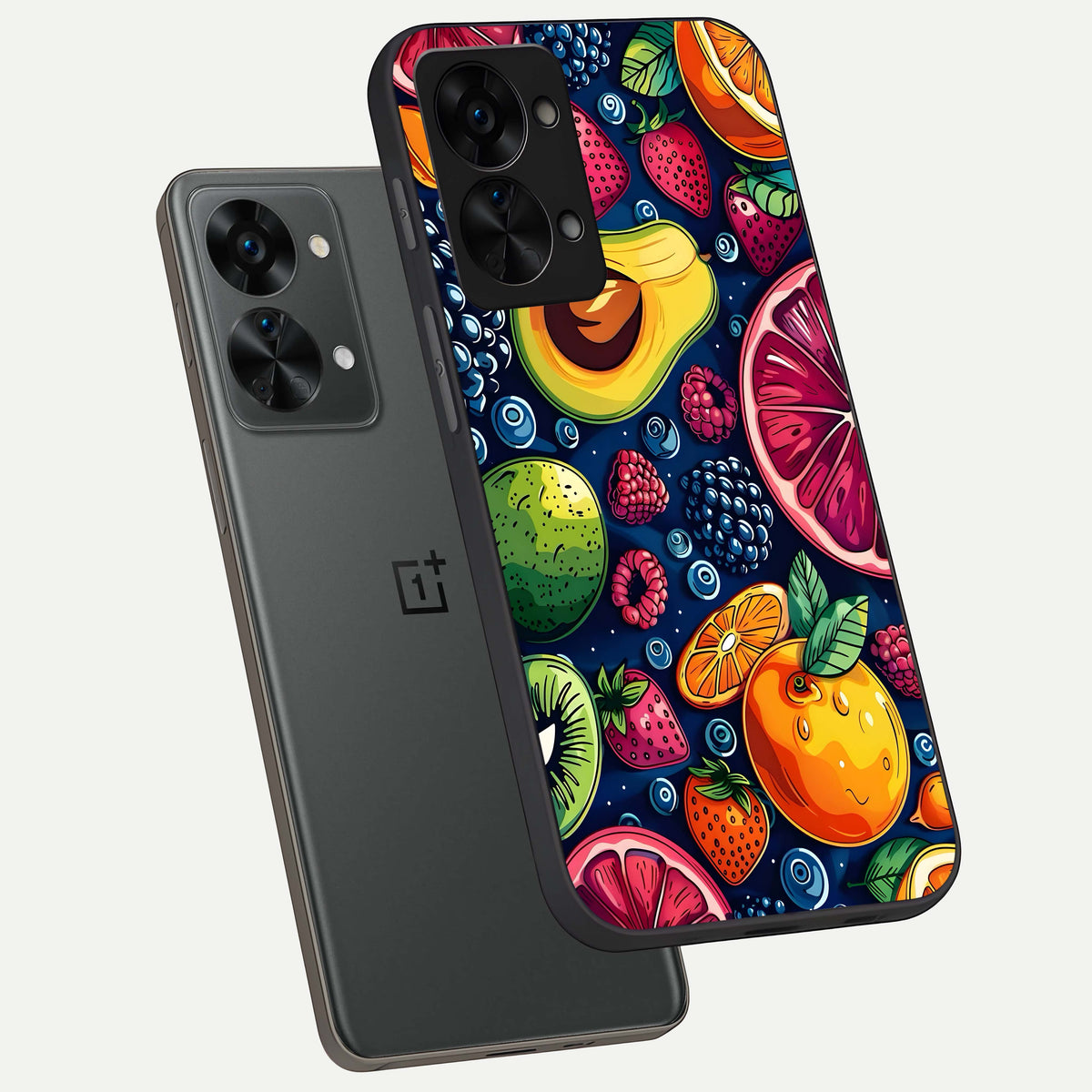  Cute Fruits Art phone case For OnePlus Nord 2T showing premium glass back cover with detailed artwork